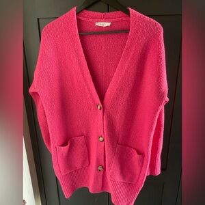 💕⚡️Elodie Anthropologie Pink Knit 3 Button Cardigan Sweater Front Pockets Size M